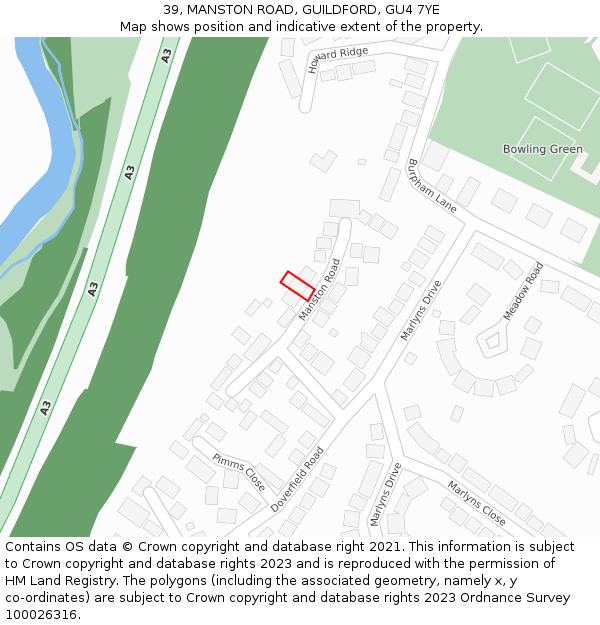 39, MANSTON ROAD, GUILDFORD, GU4 7YE: Location map and indicative extent of plot