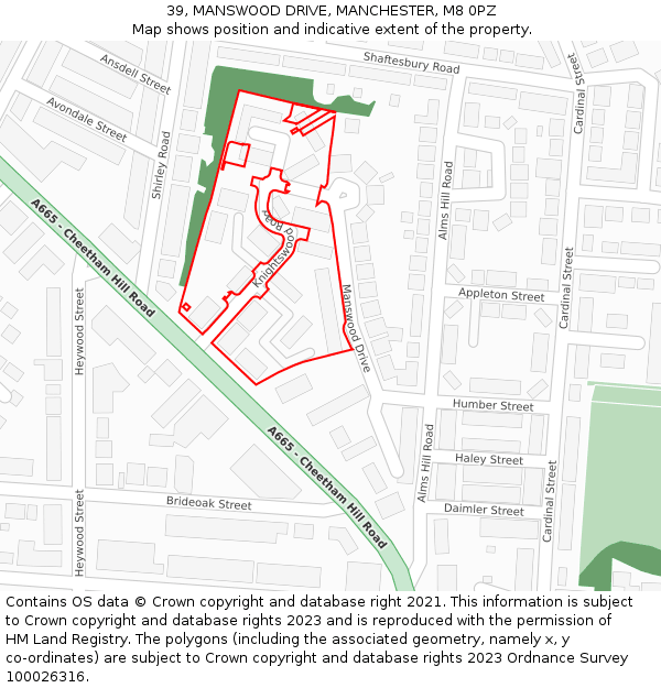 39, MANSWOOD DRIVE, MANCHESTER, M8 0PZ: Location map and indicative extent of plot