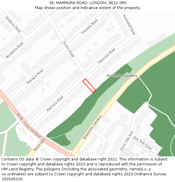 39, MARMORA ROAD, LONDON, SE22 0RX: Location map and indicative extent of plot