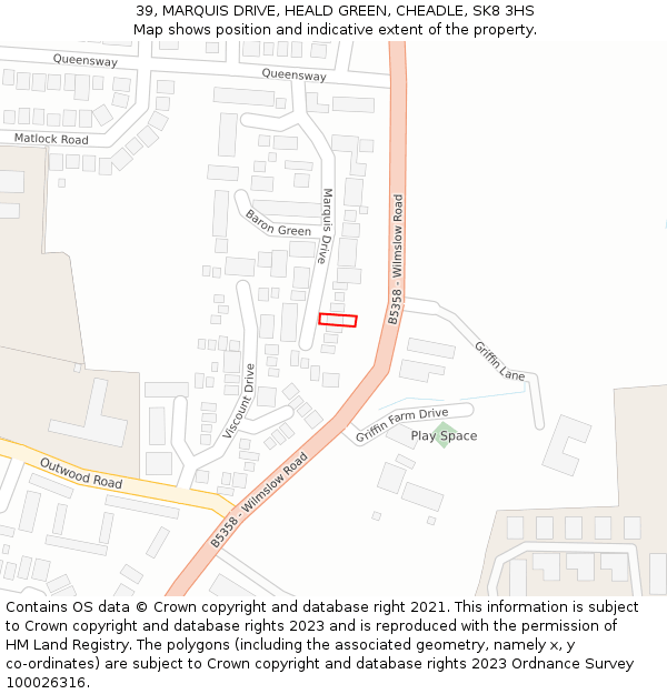 39, MARQUIS DRIVE, HEALD GREEN, CHEADLE, SK8 3HS: Location map and indicative extent of plot