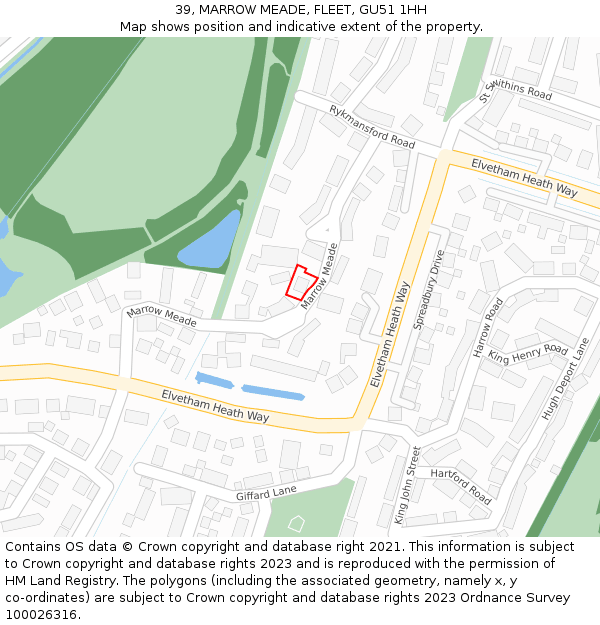 39, MARROW MEADE, FLEET, GU51 1HH: Location map and indicative extent of plot