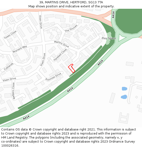 39, MARTINS DRIVE, HERTFORD, SG13 7TA: Location map and indicative extent of plot