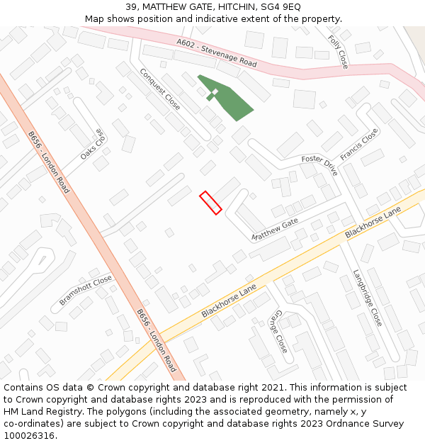 39, MATTHEW GATE, HITCHIN, SG4 9EQ: Location map and indicative extent of plot