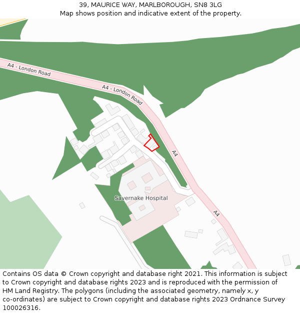 39, MAURICE WAY, MARLBOROUGH, SN8 3LG: Location map and indicative extent of plot