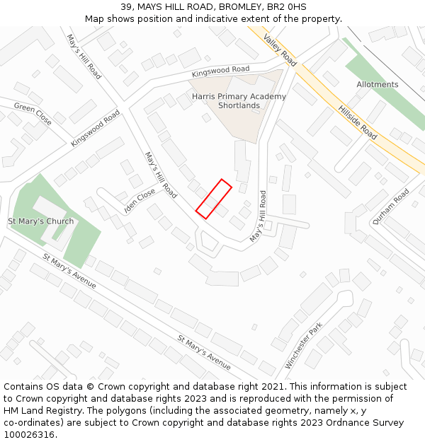 39, MAYS HILL ROAD, BROMLEY, BR2 0HS: Location map and indicative extent of plot