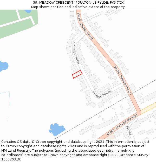 39, MEADOW CRESCENT, POULTON-LE-FYLDE, FY6 7QX: Location map and indicative extent of plot