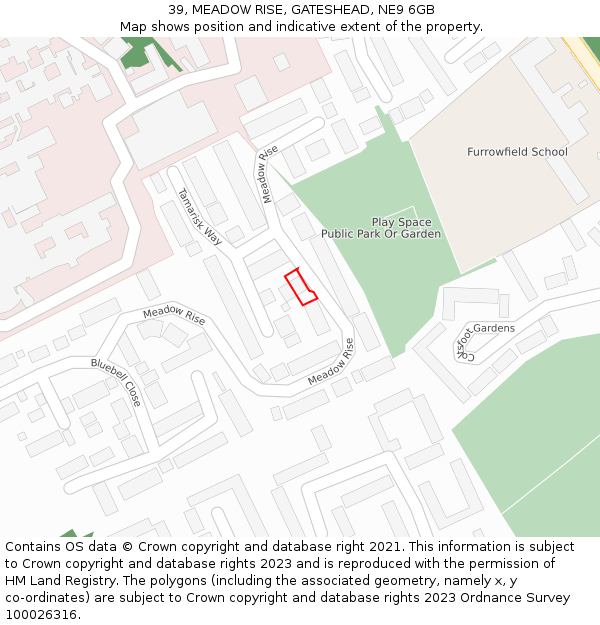 39, MEADOW RISE, GATESHEAD, NE9 6GB: Location map and indicative extent of plot