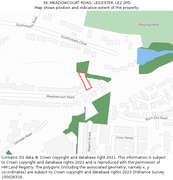 39, MEADOWCOURT ROAD, LEICESTER, LE2 2PD: Location map and indicative extent of plot