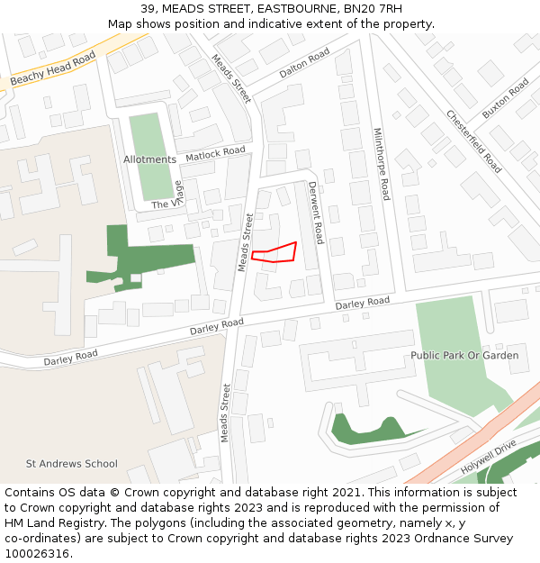39, MEADS STREET, EASTBOURNE, BN20 7RH: Location map and indicative extent of plot