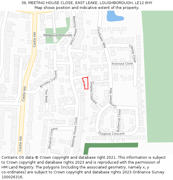 39, MEETING HOUSE CLOSE, EAST LEAKE, LOUGHBOROUGH, LE12 6HY: Location map and indicative extent of plot