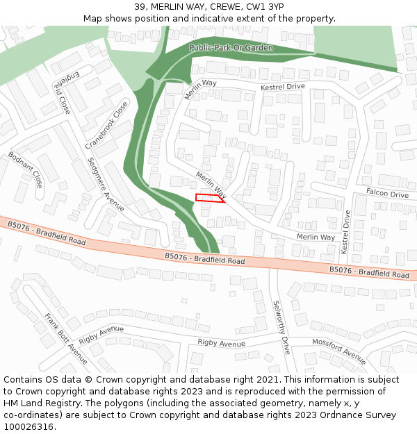 39, MERLIN WAY, CREWE, CW1 3YP: Location map and indicative extent of plot