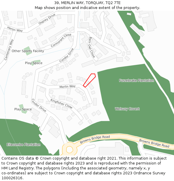 39, MERLIN WAY, TORQUAY, TQ2 7TE: Location map and indicative extent of plot