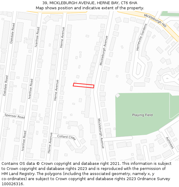 39, MICKLEBURGH AVENUE, HERNE BAY, CT6 6HA: Location map and indicative extent of plot