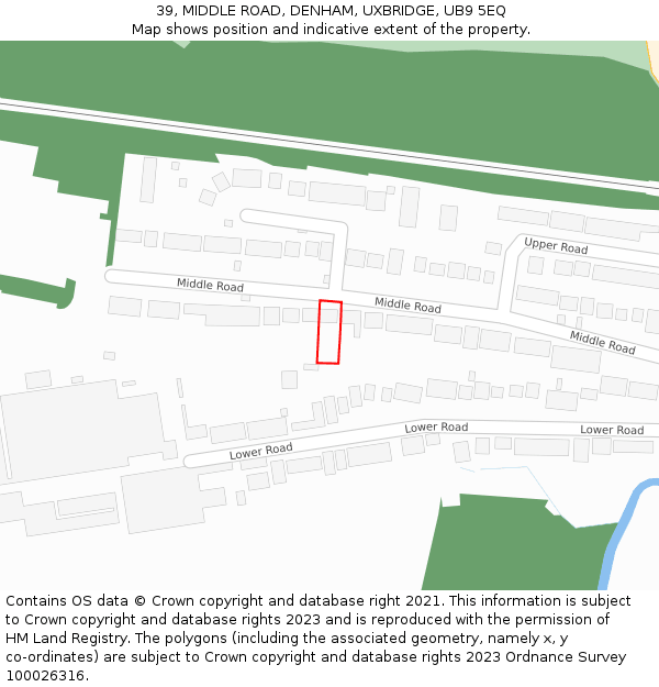39, MIDDLE ROAD, DENHAM, UXBRIDGE, UB9 5EQ: Location map and indicative extent of plot