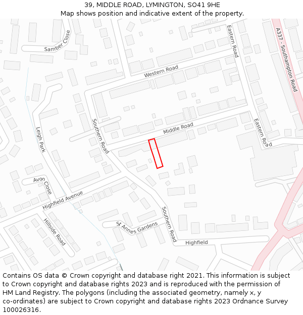 39, MIDDLE ROAD, LYMINGTON, SO41 9HE: Location map and indicative extent of plot