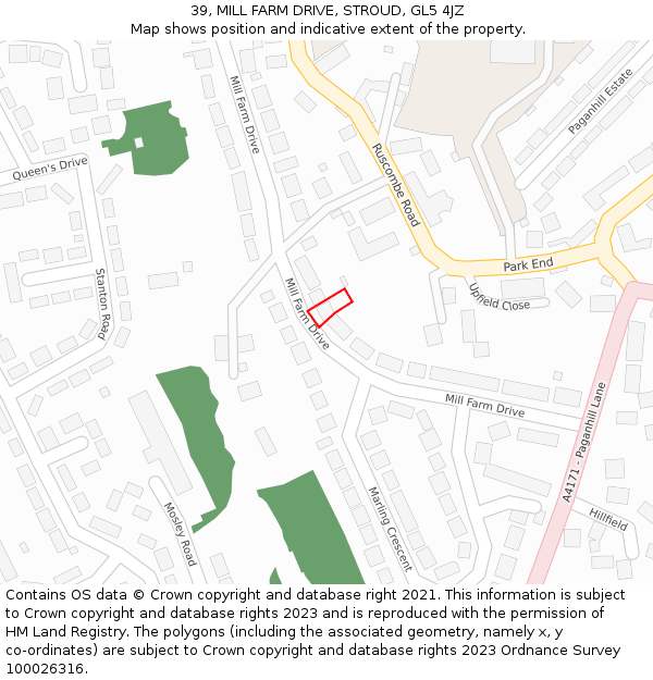 39, MILL FARM DRIVE, STROUD, GL5 4JZ: Location map and indicative extent of plot