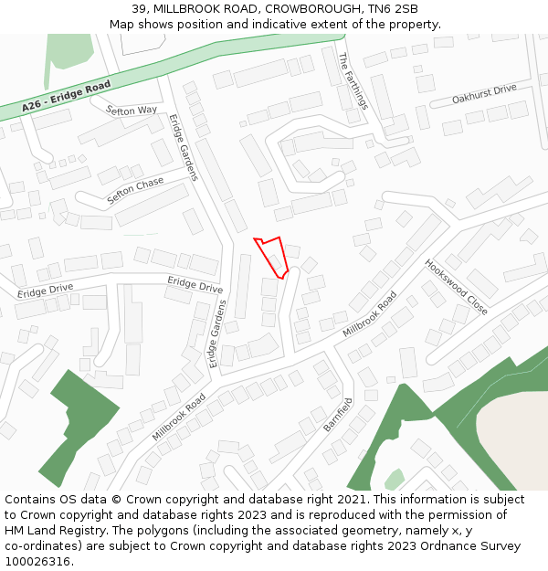 39, MILLBROOK ROAD, CROWBOROUGH, TN6 2SB: Location map and indicative extent of plot
