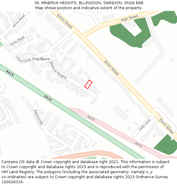 39, MINERVA HEIGHTS, BLUNSDON, SWINDON, SN26 8AB: Location map and indicative extent of plot