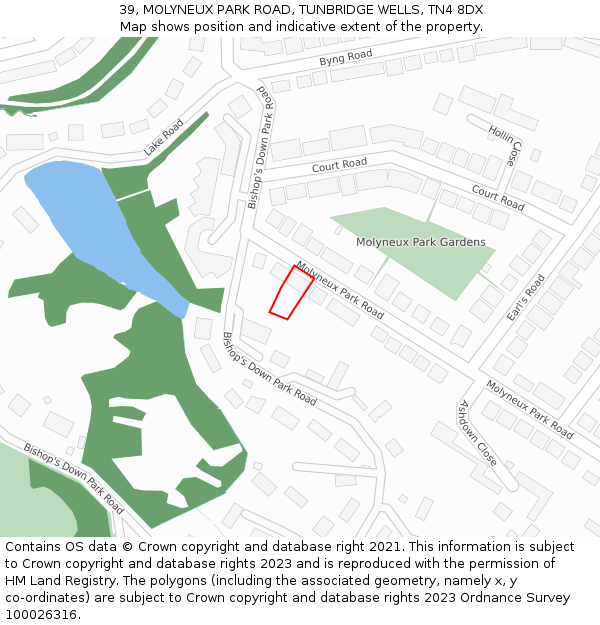 39, MOLYNEUX PARK ROAD, TUNBRIDGE WELLS, TN4 8DX: Location map and indicative extent of plot