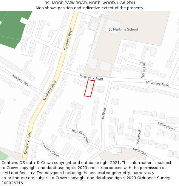 39, MOOR PARK ROAD, NORTHWOOD, HA6 2DH: Location map and indicative extent of plot