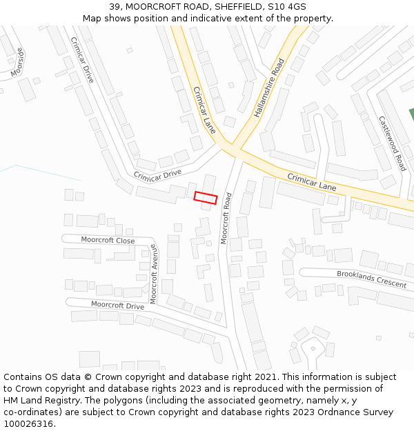 39, MOORCROFT ROAD, SHEFFIELD, S10 4GS: Location map and indicative extent of plot