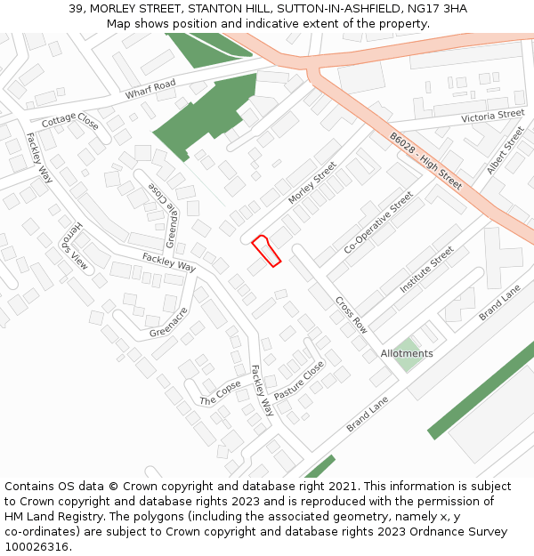39, MORLEY STREET, STANTON HILL, SUTTON-IN-ASHFIELD, NG17 3HA: Location map and indicative extent of plot