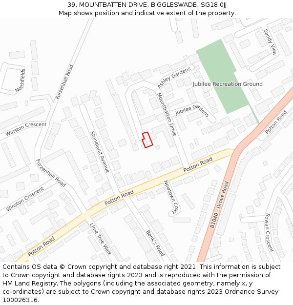 39, MOUNTBATTEN DRIVE, BIGGLESWADE, SG18 0JJ: Location map and indicative extent of plot