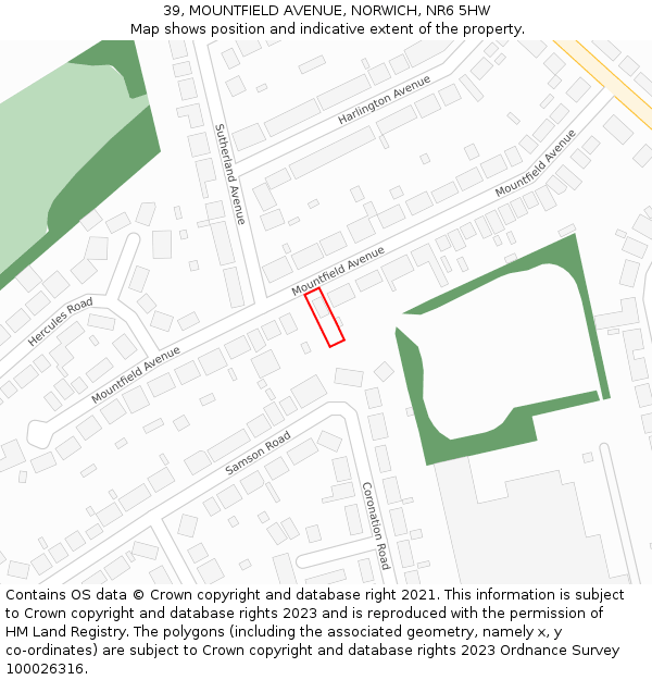 39, MOUNTFIELD AVENUE, NORWICH, NR6 5HW: Location map and indicative extent of plot