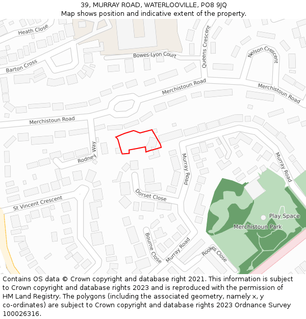 39, MURRAY ROAD, WATERLOOVILLE, PO8 9JQ: Location map and indicative extent of plot