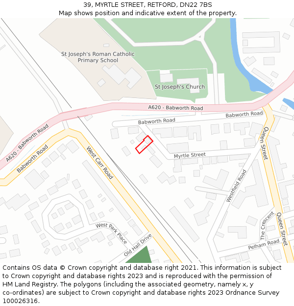 39, MYRTLE STREET, RETFORD, DN22 7BS: Location map and indicative extent of plot