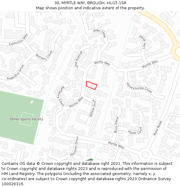 39, MYRTLE WAY, BROUGH, HU15 1SR: Location map and indicative extent of plot