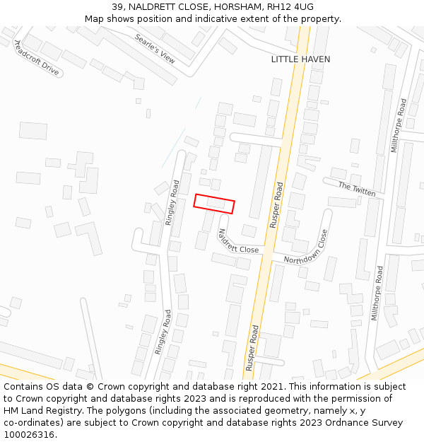 39, NALDRETT CLOSE, HORSHAM, RH12 4UG: Location map and indicative extent of plot