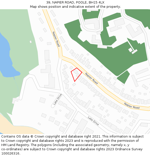 39, NAPIER ROAD, POOLE, BH15 4LX: Location map and indicative extent of plot