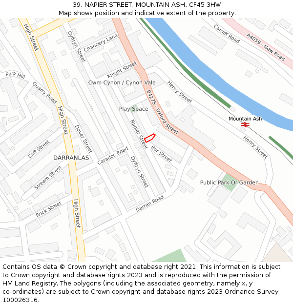 39, NAPIER STREET, MOUNTAIN ASH, CF45 3HW: Location map and indicative extent of plot