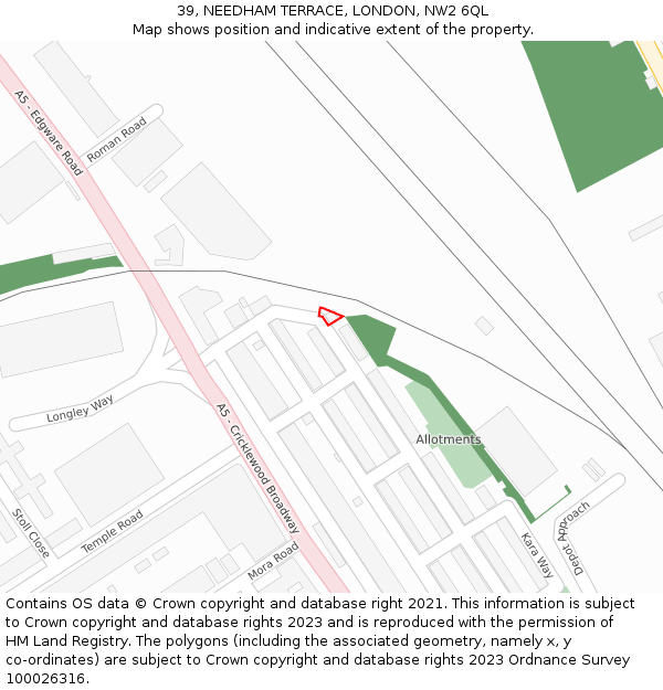 39, NEEDHAM TERRACE, LONDON, NW2 6QL: Location map and indicative extent of plot