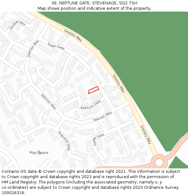 39, NEPTUNE GATE, STEVENAGE, SG2 7SH: Location map and indicative extent of plot