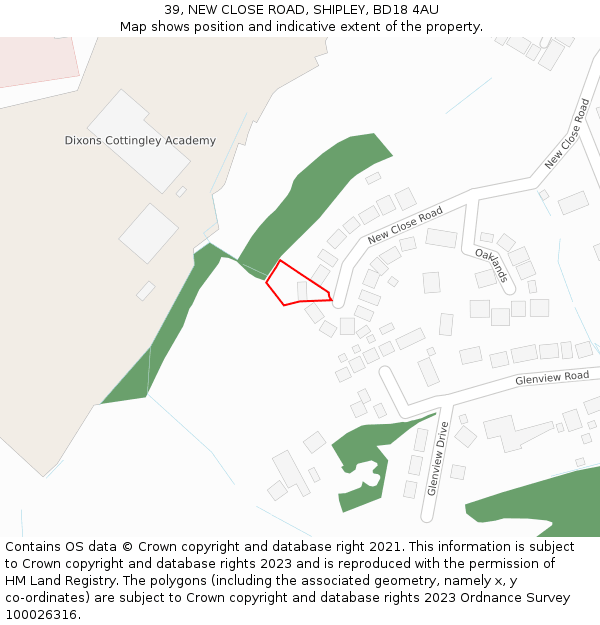 39, NEW CLOSE ROAD, SHIPLEY, BD18 4AU: Location map and indicative extent of plot