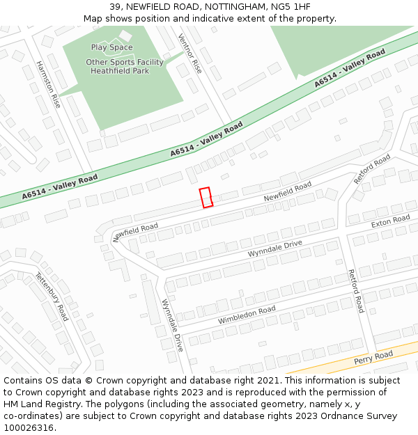 39, NEWFIELD ROAD, NOTTINGHAM, NG5 1HF: Location map and indicative extent of plot