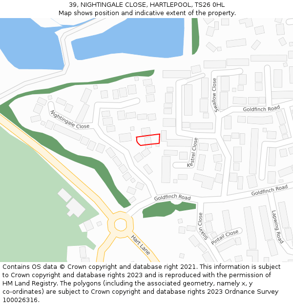 39, NIGHTINGALE CLOSE, HARTLEPOOL, TS26 0HL: Location map and indicative extent of plot