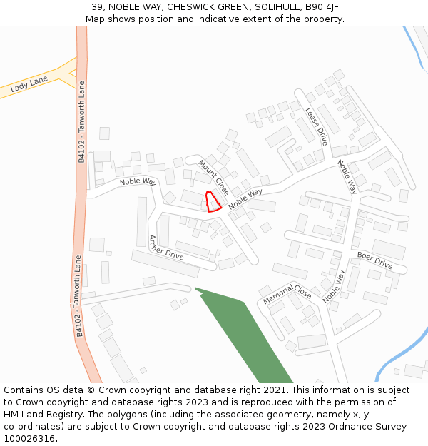 39, NOBLE WAY, CHESWICK GREEN, SOLIHULL, B90 4JF: Location map and indicative extent of plot