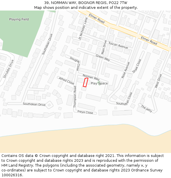 39, NORMAN WAY, BOGNOR REGIS, PO22 7TW: Location map and indicative extent of plot