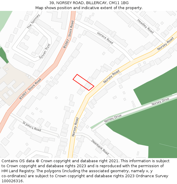 39, NORSEY ROAD, BILLERICAY, CM11 1BG: Location map and indicative extent of plot