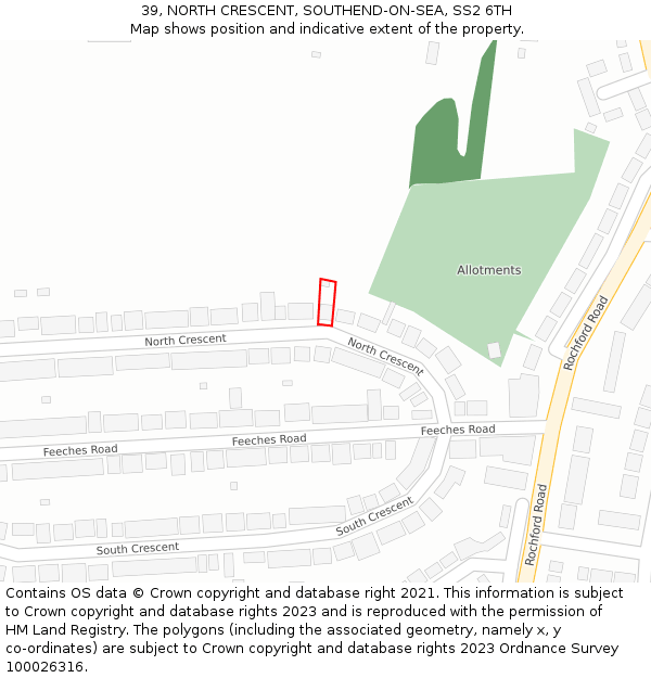 39, NORTH CRESCENT, SOUTHEND-ON-SEA, SS2 6TH: Location map and indicative extent of plot