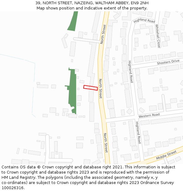 39, NORTH STREET, NAZEING, WALTHAM ABBEY, EN9 2NH: Location map and indicative extent of plot