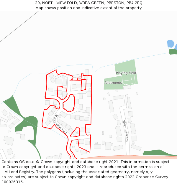 39, NORTH VIEW FOLD, WREA GREEN, PRESTON, PR4 2EQ: Location map and indicative extent of plot