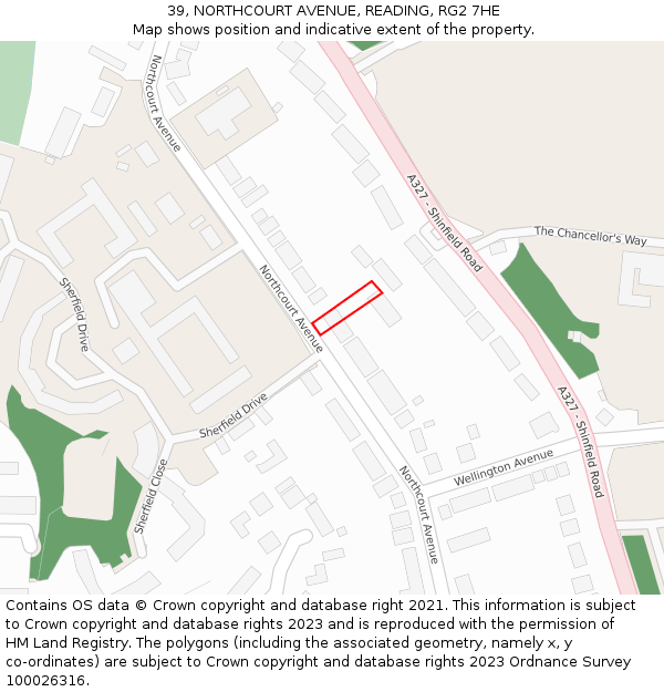 39, NORTHCOURT AVENUE, READING, RG2 7HE: Location map and indicative extent of plot
