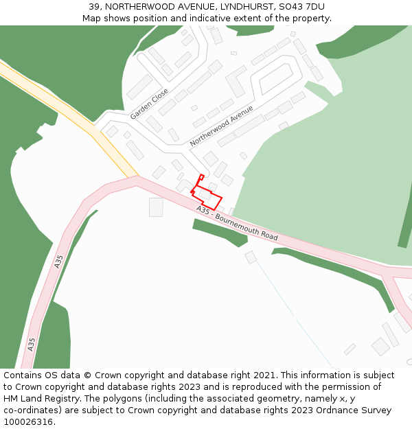 39, NORTHERWOOD AVENUE, LYNDHURST, SO43 7DU: Location map and indicative extent of plot