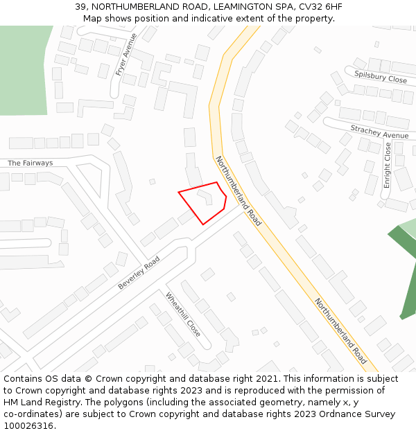 39, NORTHUMBERLAND ROAD, LEAMINGTON SPA, CV32 6HF: Location map and indicative extent of plot
