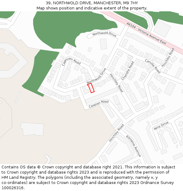 39, NORTHWOLD DRIVE, MANCHESTER, M9 7HY: Location map and indicative extent of plot