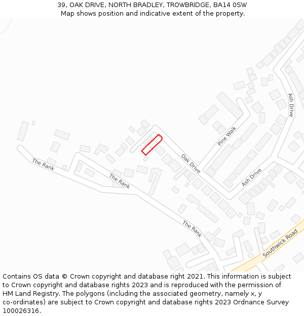 39, OAK DRIVE, NORTH BRADLEY, TROWBRIDGE, BA14 0SW: Location map and indicative extent of plot